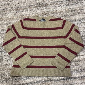 Abercrombie & Fitch Men's muscle Striped Tan and Burgundy Sweater 80% wool